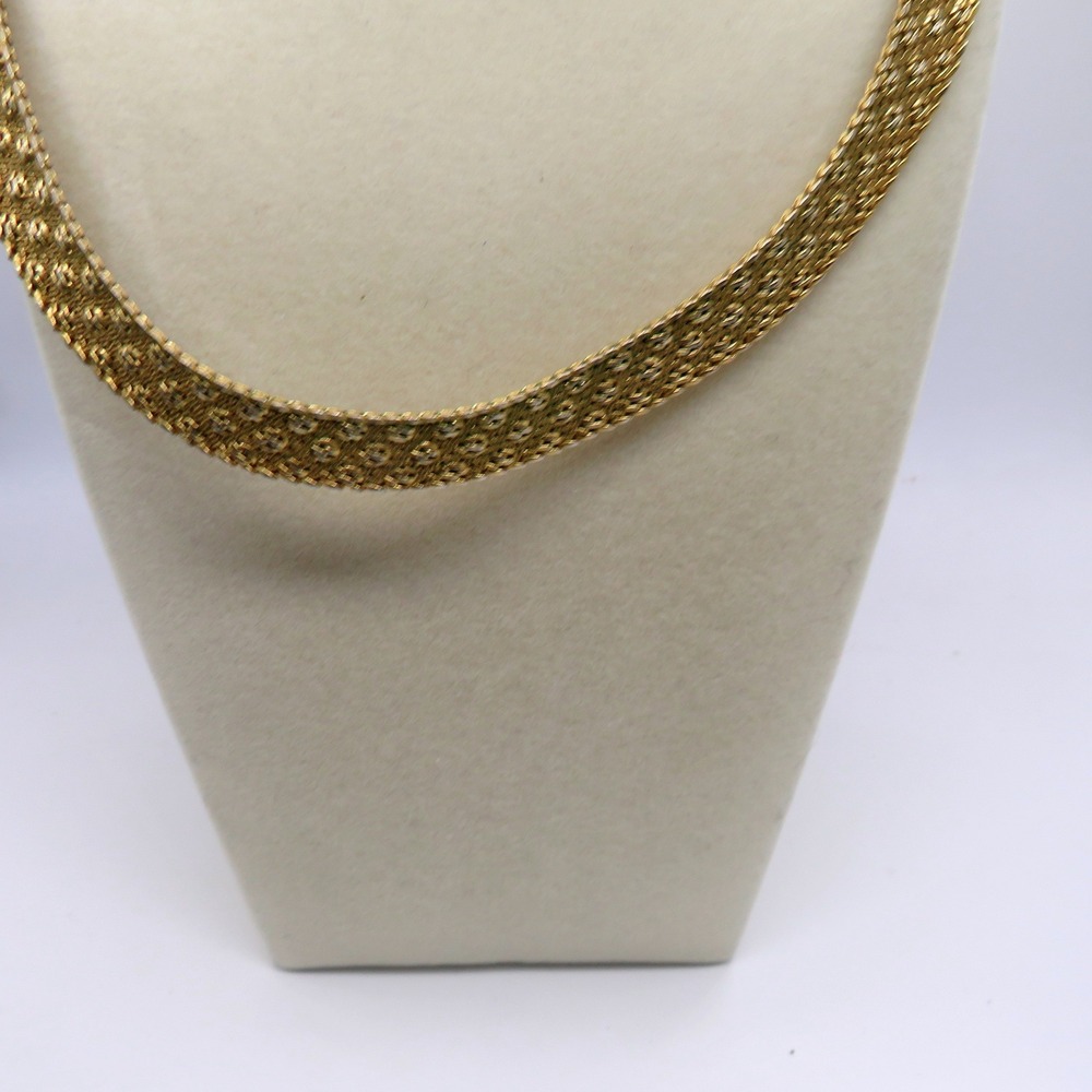 Monet Vintage Gold Tone Mesh Collar Necklace 17 Inch Woven Link Clasp
